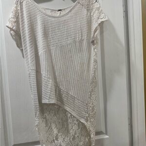 Free People Asymmetrical Lace Short Sleeve Tunic White